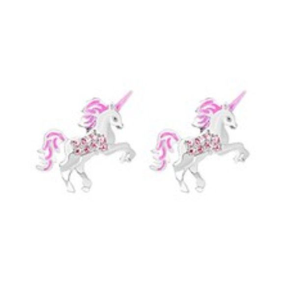 NWOT Unicorn earrings sterling silver with pink crystals - Picture 1 of 1